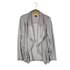 St. John Open Front Cardigan Gray Wool Contrast Drape Collar Womens Size Small